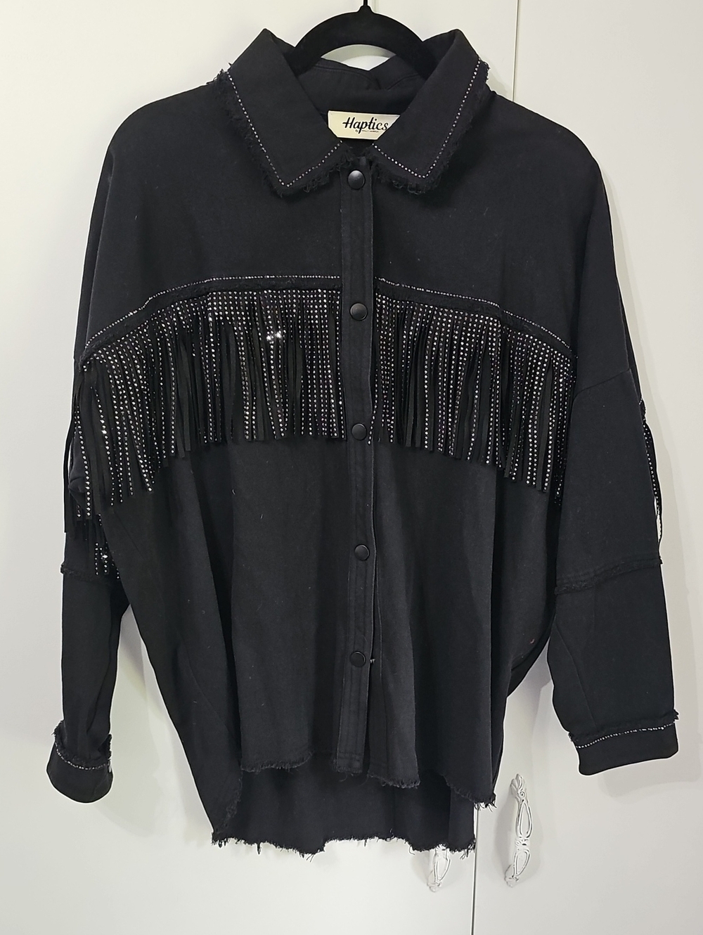 Haptics Black Fringe Snap Close Jacket NWOT